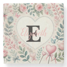 Nombre de monograma Corazones florales vintage acu