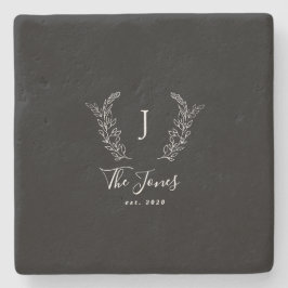 Posavasos De Piedra Nombre de monograma familiar elegante personalizad