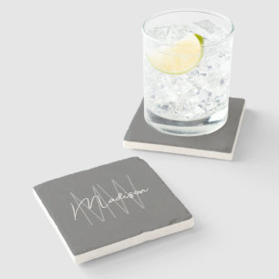 Posavasos De Piedra Nombre de monograma moderno gris