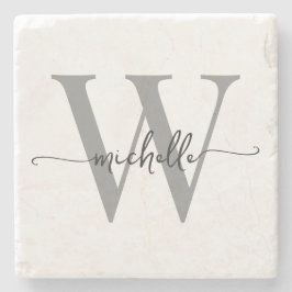 Posavasos De Piedra Nombre de monograma personalizado gris blanco mode