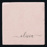 Posavasos De Piedra Nombre del Monograma de Rubor Dusty Pink Moderne S<br><div class="desc">Rubor Dusty Pink Simple Script Monograma Nombre Piedra Tile. Esto hace que la graduación perfecta,  dulce cumpleaños de 16 años,  boda,  ducha de novia,  aniversario,  ducha de bebé o fiesta de soltera sea un regalo para alguien que ama el lujo glam y los estilos de moda.</div>