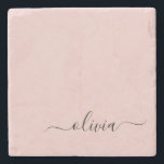 Posavasos De Piedra Nombre del Monograma de Rubor Dusty Pink Moderne S<br><div class="desc">Rubor Dusty Pink Simple Script Monograma Nombre Piedra Tile. Esto hace que la graduación perfecta,  dulce cumpleaños de 16 años,  boda,  ducha de novia,  aniversario,  ducha de bebé o fiesta de soltera sea un regalo para alguien que ama el lujo glam y los estilos de moda.</div>