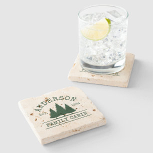 Posavasos De Piedra Nombre familiar Cabaña Pines Verdes Forestales