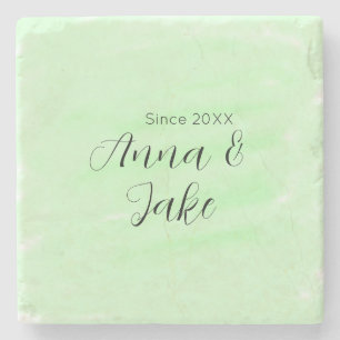Posavasos De Piedra nombre fecha boda pareja verde acuarela pastel l