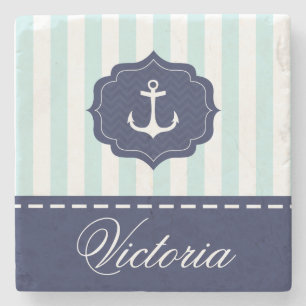 Posavasos De Piedra Nombre náutico del personalizado del ancla de los