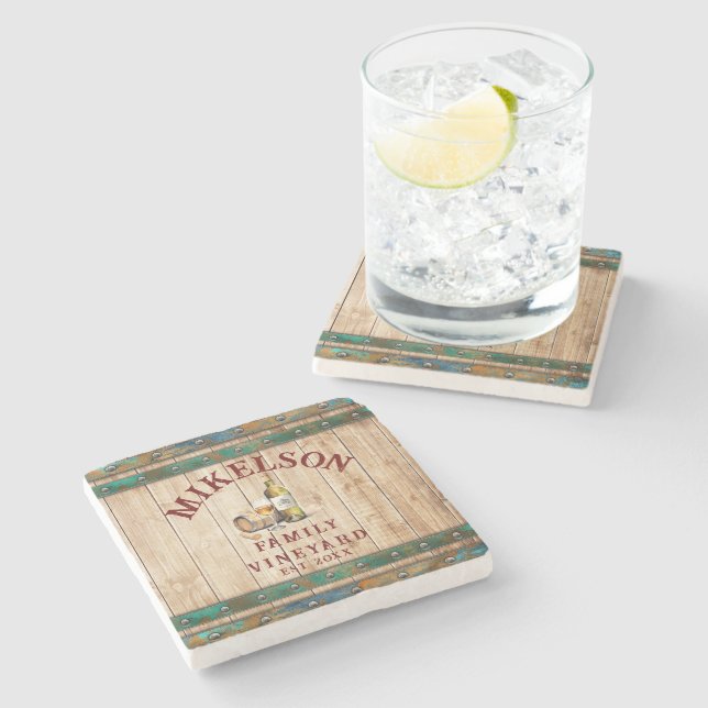 Posavasos De Piedra Nombre Personalizado Acuarela Vineyard Barril de m (Lateral)
