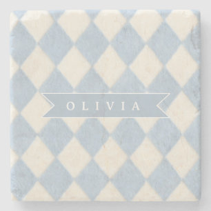 Posavasos De Piedra Nombre Personalizado Argyle Borroso Azul Suave Pre
