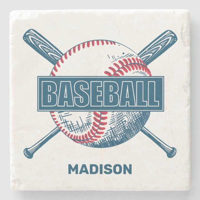 Posavasos De Piedra Nombre personalizado Béisbol (Anverso)