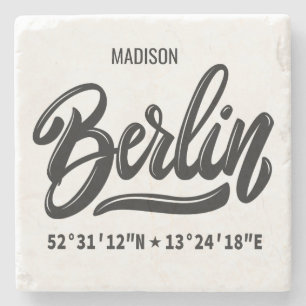 Posavasos De Piedra Nombre personalizado Berlín Alemania Coordenadas