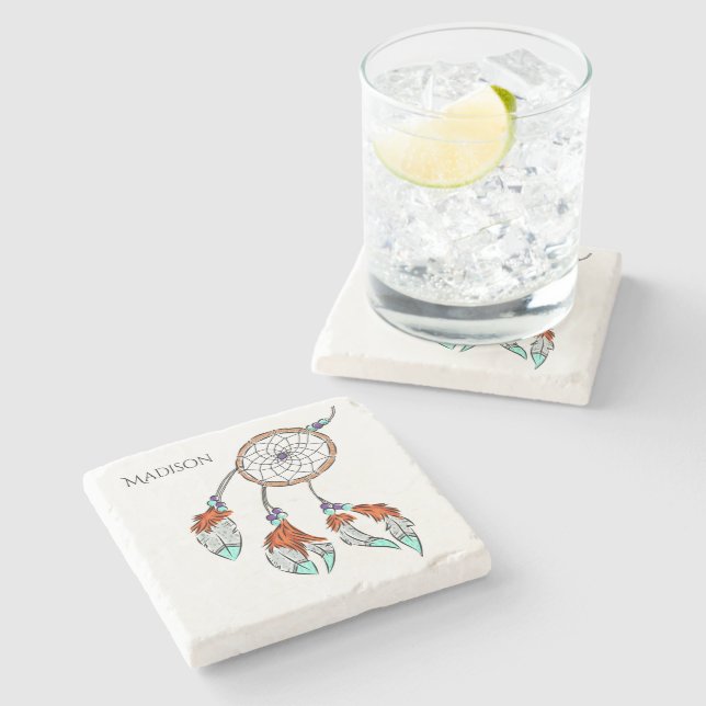 Posavasos De Piedra Nombre personalizado Copas de piedra de Dreamcatch (Lateral)