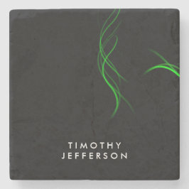 Posavasos De Piedra Nombre personalizado Curvas verdes negras elegante
