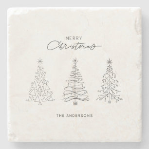 Posavasos De Piedra Nombre personalizado de árboles de Navidad minimal