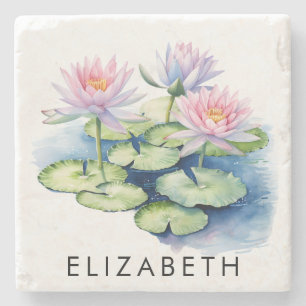 Posavasos De Piedra Nombre personalizado de flor de bonito de mes de n