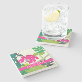 Posavasos De Piedra Nombre personalizado de florecimiento de geranios 