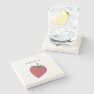 Posavasos De Piedra Nombre personalizado de fruta de fresa roja