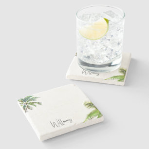 Posavasos De Piedra Nombre personalizado de los palmeras tropicales