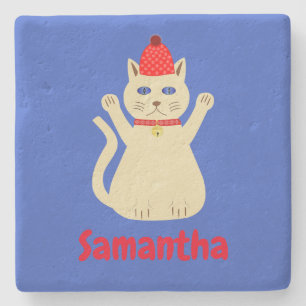 Posavasos De Piedra Nombre personalizado del gato de Navidades curados