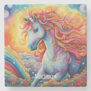 Posavasos De Piedra Nombre personalizado lindo unicornio