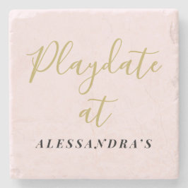 Posavasos De Piedra Nombre Personalizado Minimalista Divertido Rosa Pa