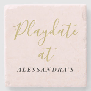 Posavasos De Piedra Nombre Personalizado Minimalista Divertido Rosa Pa