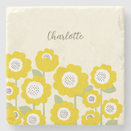 Posavasos De Piedra Nombre personalizado mínimo de girasol moderno min
