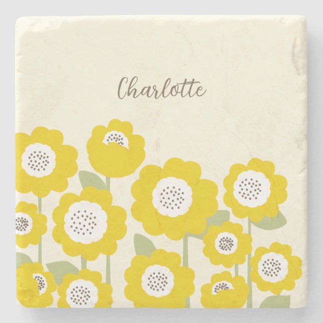 Posavasos De Piedra Nombre personalizado mínimo de girasol moderno min (Anverso)