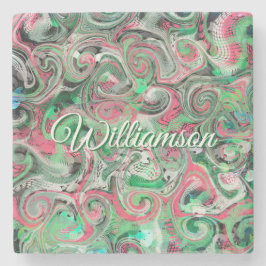 Posavasos De Piedra Nombre Personalizado Swirl Whimsical Resumen Rojo