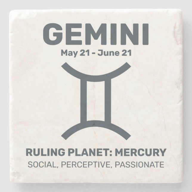 Posavasos De Piedra Nombre personalizado / Texto Rótulo zodiaco Gemini (Anverso)
