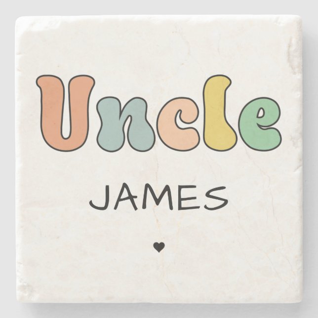Posavasos De Piedra Nombre personalizado tío regalo retro | Tío Person (Anverso)