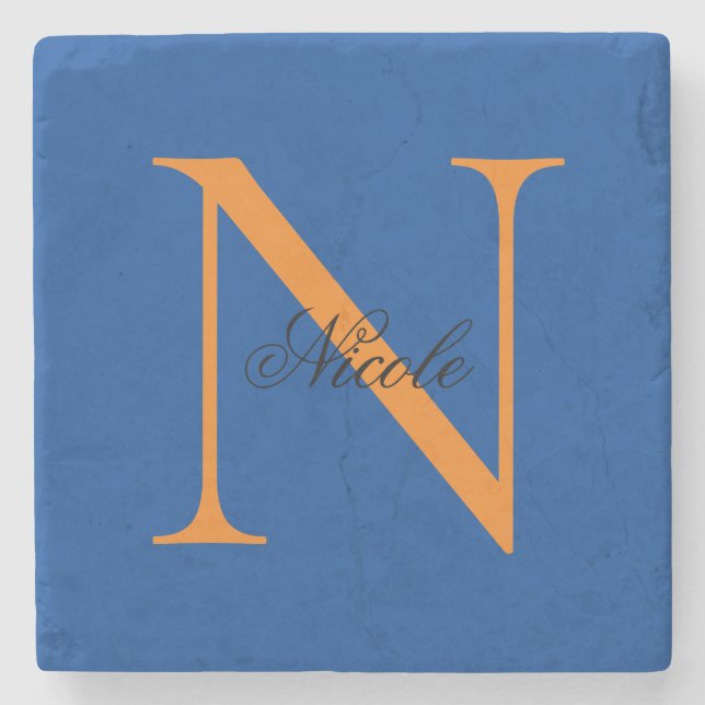 Posavasos De Piedra Nombre propio monogramado inicial azul profundo (Anverso)