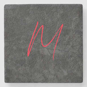 Posavasos De Piedra Nombre único del monograma rojo gris caligrafía in