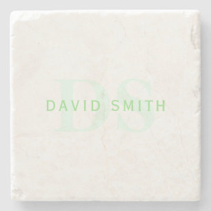Posavasos De Piedra Nombre y monograma modernos   Verde y blanco