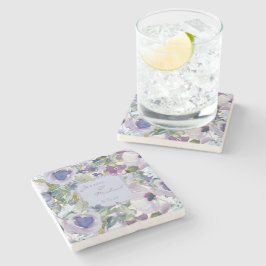 Posavasos De Piedra Nombres de Pareja Floral Polvo Lila Boda