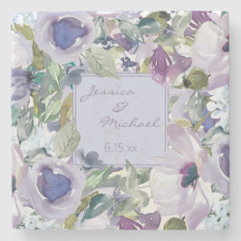 Posavasos De Piedra Nombres de Pareja Floral Polvo Lila Boda