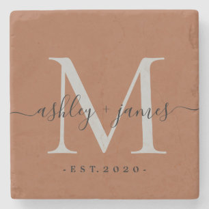 Posavasos De Piedra Nombres Fecha de Boda Monograma Chic Letra TerraCo