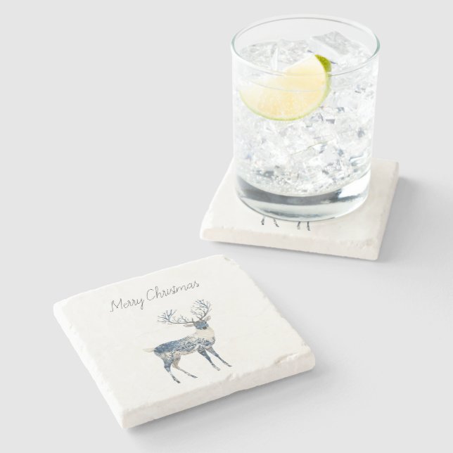 Posavasos De Piedra Nordic Blue White Deer Christmas (Lateral)