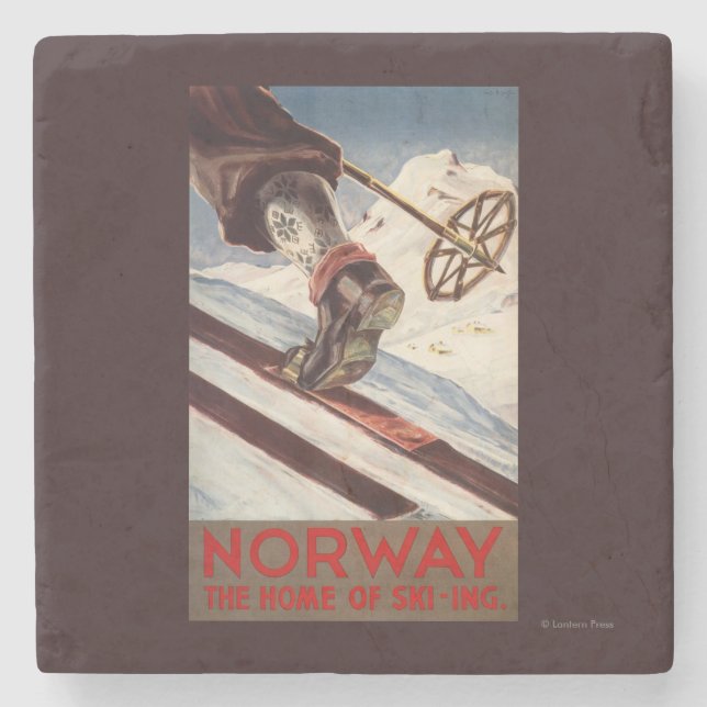 Posavasos De Piedra Noruega - el hogar del esquí (Anverso)
