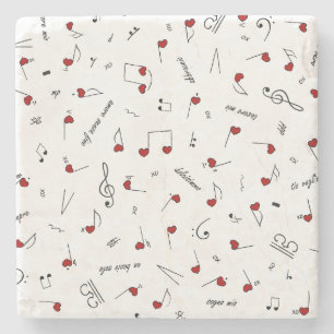 Posavasos De Piedra Notas de Amor Corazones Rojos Notación Musical
