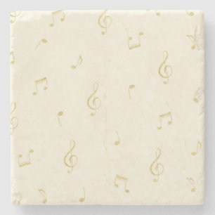 Posavasos De Piedra Notas de Música Doradas Crema  
