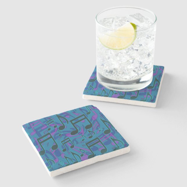 Posavasos De Piedra Notas Musicales Azul Verde Púrpura Patrón Musical (Lateral)