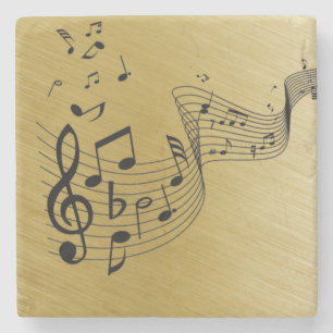 Posavasos De Piedra Notas musicales doradas cepilladas