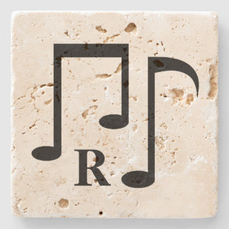 Posavasos De Piedra Notas musicales negras y monograma