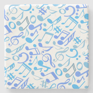 Posavasos De Piedra Notas musicales y símbolos Patrón azul.b Blanco