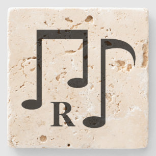 Posavasos De Piedra Notas y monograma negros de la música