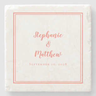 Posavasos De Piedra Novia y Novio de Boda Blanca Coral Simple Elegante
