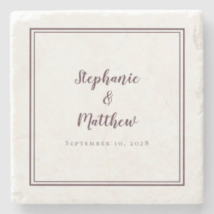 Posavasos De Piedra Novia y Novio Pareja Púrpura Simple Elegante