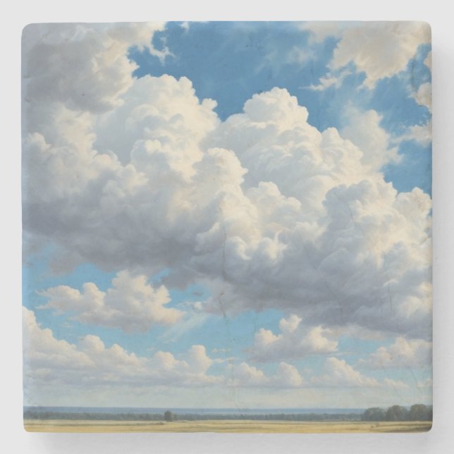 Posavasos De Piedra Nubes blancas y cielo azul despejado (Anverso)