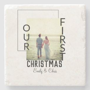 Posavasos De Piedra Nuestra primera Navidad añadir nombre de la pareja
