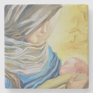 Posavasos De Piedra Nuestra Señora del Silencio agarrando al bebé Jesú