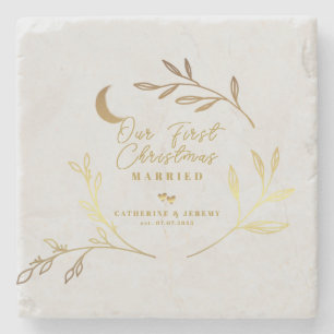 Posavasos De Piedra Nuestro Primer Navidad Casados Regalo Escritura Do
